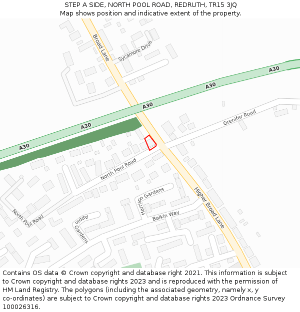 STEP A SIDE, NORTH POOL ROAD, REDRUTH, TR15 3JQ: Location map and indicative extent of plot