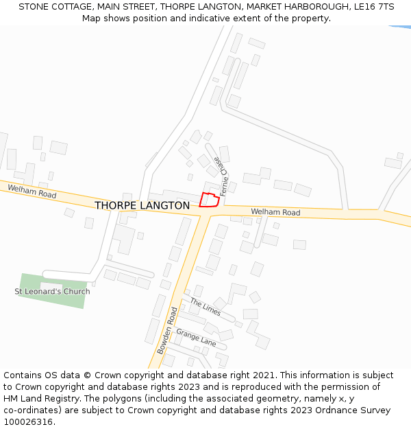 STONE COTTAGE, MAIN STREET, THORPE LANGTON, MARKET HARBOROUGH, LE16 7TS: Location map and indicative extent of plot