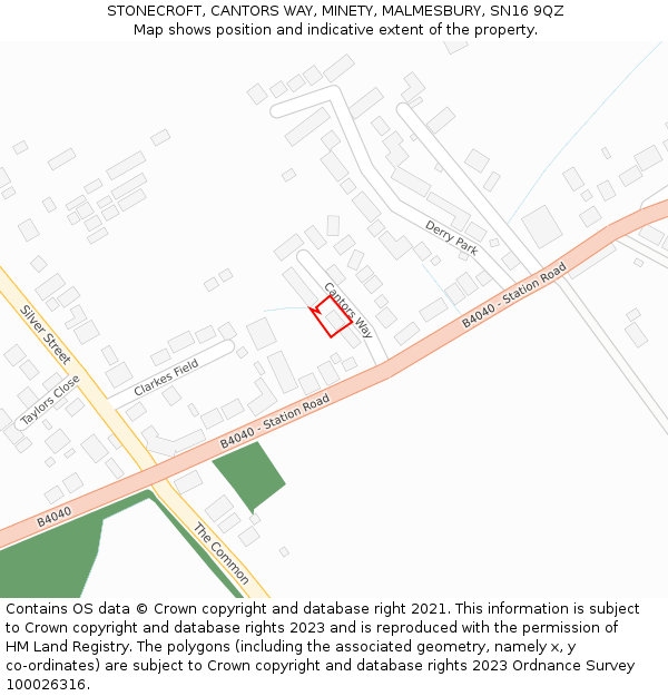 STONECROFT, CANTORS WAY, MINETY, MALMESBURY, SN16 9QZ: Location map and indicative extent of plot