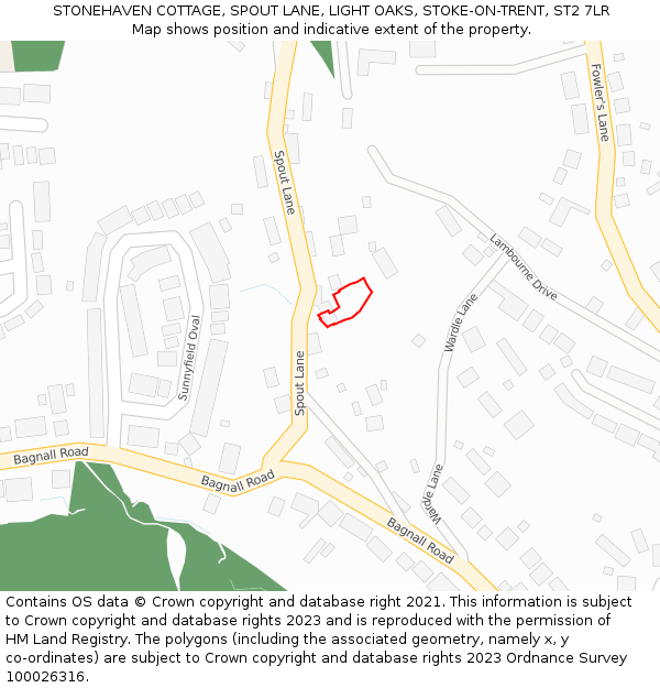 STONEHAVEN COTTAGE, SPOUT LANE, LIGHT OAKS, STOKE-ON-TRENT, ST2 7LR: Location map and indicative extent of plot