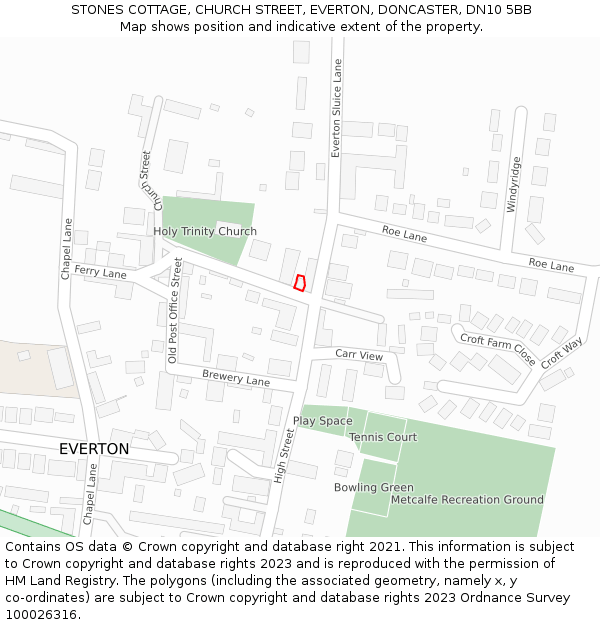 STONES COTTAGE, CHURCH STREET, EVERTON, DONCASTER, DN10 5BB: Location map and indicative extent of plot