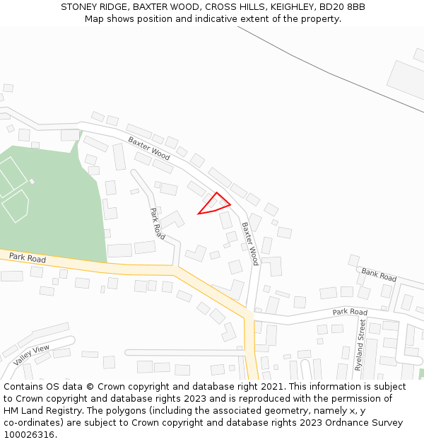 STONEY RIDGE, BAXTER WOOD, CROSS HILLS, KEIGHLEY, BD20 8BB: Location map and indicative extent of plot