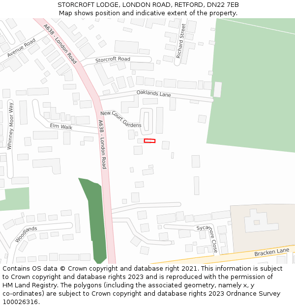 STORCROFT LODGE, LONDON ROAD, RETFORD, DN22 7EB: Location map and indicative extent of plot