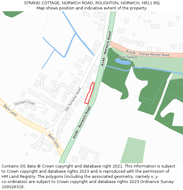 STRAND COTTAGE, NORWICH ROAD, ROUGHTON, NORWICH, NR11 8SJ: Location map and indicative extent of plot