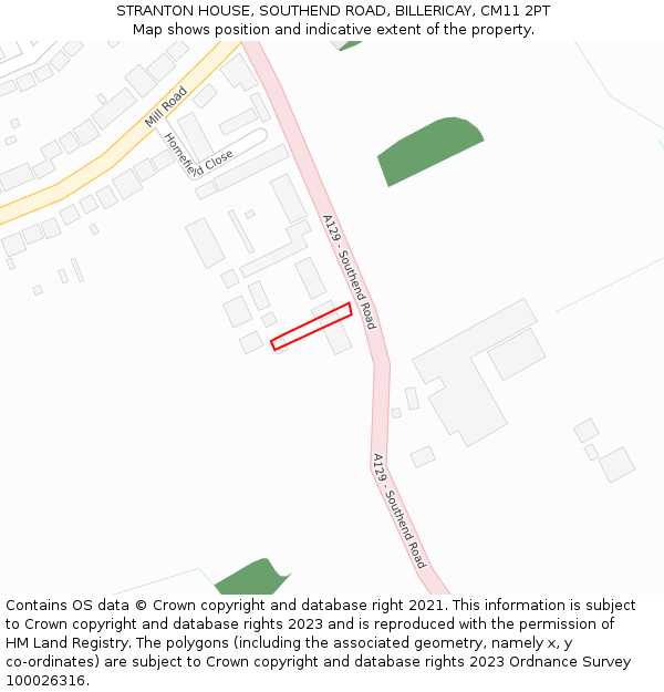 STRANTON HOUSE, SOUTHEND ROAD, BILLERICAY, CM11 2PT: Location map and indicative extent of plot