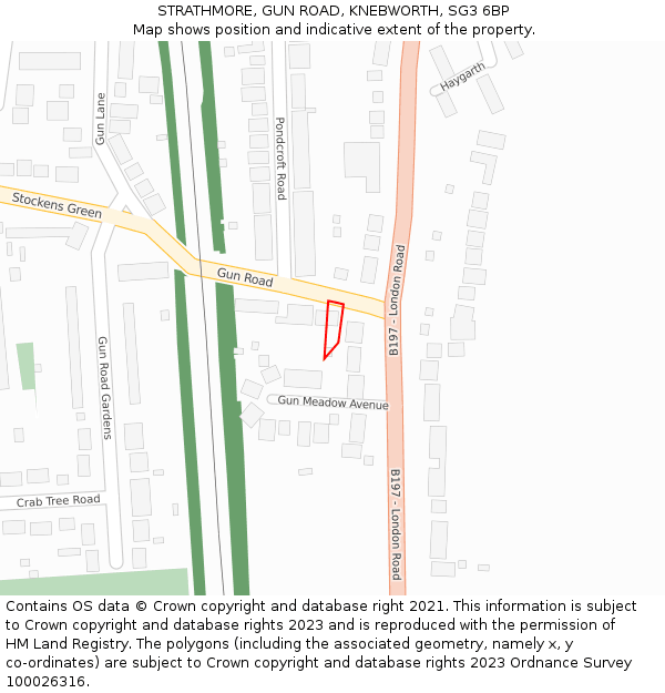 STRATHMORE, GUN ROAD, KNEBWORTH, SG3 6BP: Location map and indicative extent of plot