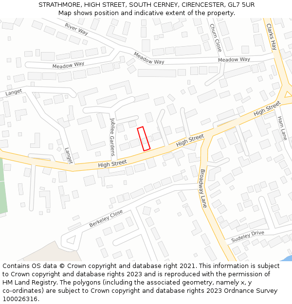 STRATHMORE, HIGH STREET, SOUTH CERNEY, CIRENCESTER, GL7 5UR: Location map and indicative extent of plot