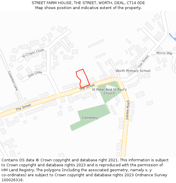 STREET FARM HOUSE, THE STREET, WORTH, DEAL, CT14 0DE: Location map and indicative extent of plot