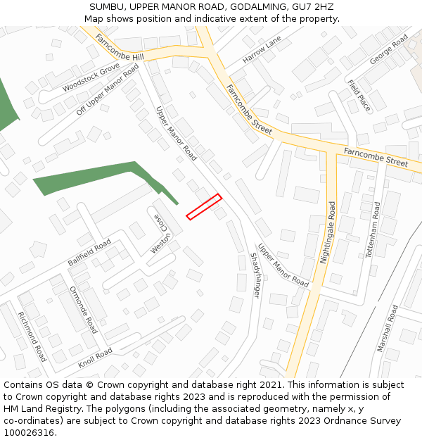 SUMBU, UPPER MANOR ROAD, GODALMING, GU7 2HZ: Location map and indicative extent of plot