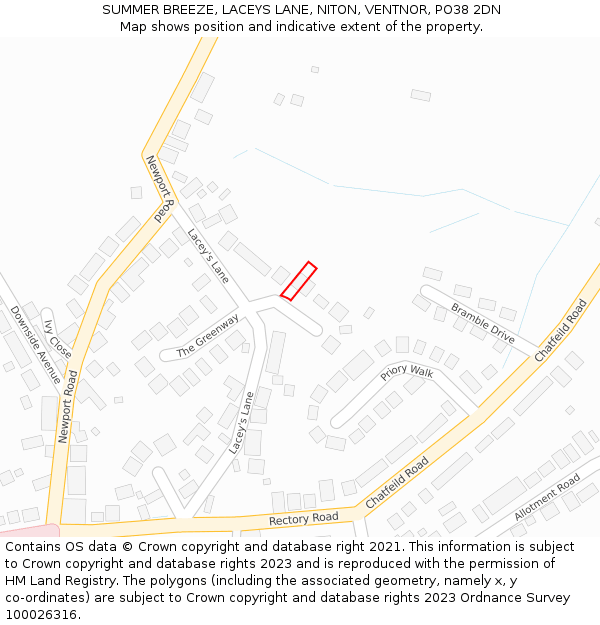 SUMMER BREEZE, LACEYS LANE, NITON, VENTNOR, PO38 2DN: Location map and indicative extent of plot