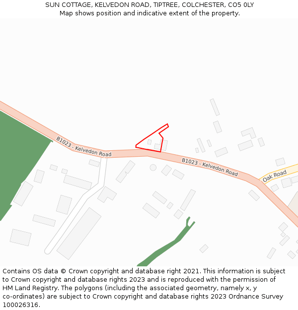 SUN COTTAGE, KELVEDON ROAD, TIPTREE, COLCHESTER, CO5 0LY: Location map and indicative extent of plot