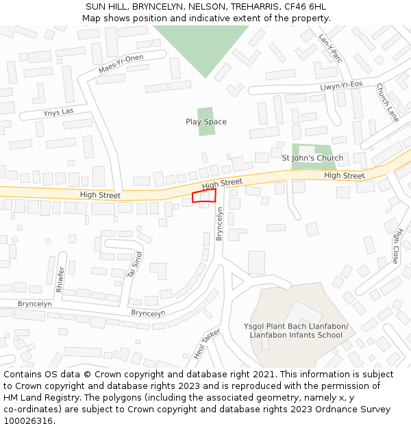 SUN HILL, BRYNCELYN, NELSON, TREHARRIS, CF46 6HL: Location map and indicative extent of plot