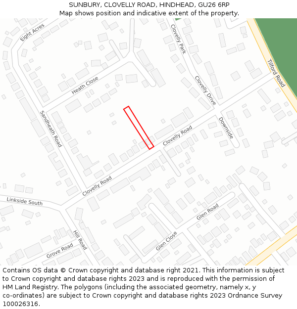 SUNBURY, CLOVELLY ROAD, HINDHEAD, GU26 6RP: Location map and indicative extent of plot