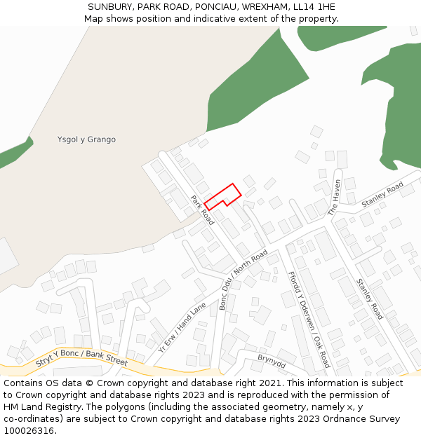 SUNBURY, PARK ROAD, PONCIAU, WREXHAM, LL14 1HE: Location map and indicative extent of plot