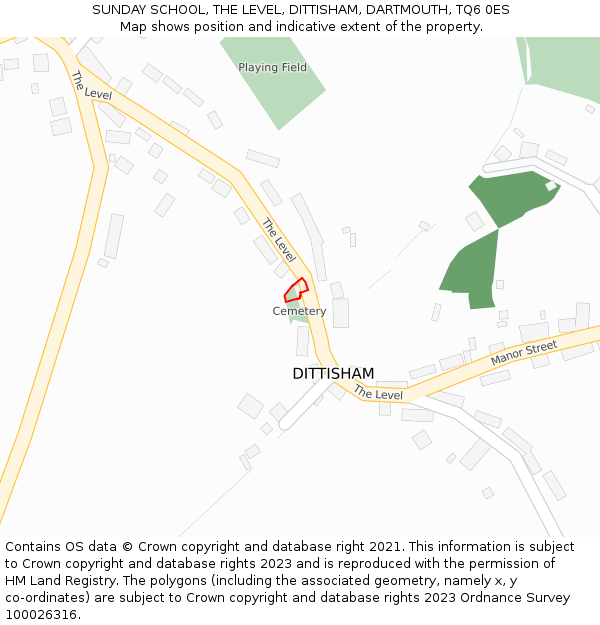 SUNDAY SCHOOL, THE LEVEL, DITTISHAM, DARTMOUTH, TQ6 0ES: Location map and indicative extent of plot