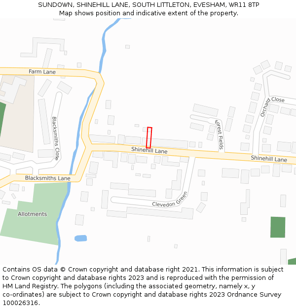 SUNDOWN, SHINEHILL LANE, SOUTH LITTLETON, EVESHAM, WR11 8TP: Location map and indicative extent of plot