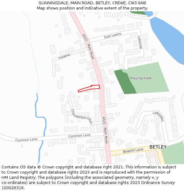 SUNNINGDALE, MAIN ROAD, BETLEY, CREWE, CW3 9AB: Location map and indicative extent of plot