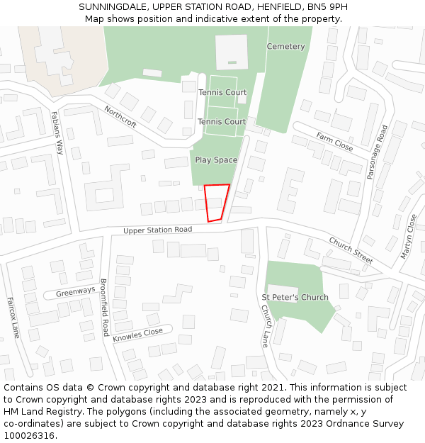 SUNNINGDALE, UPPER STATION ROAD, HENFIELD, BN5 9PH: Location map and indicative extent of plot