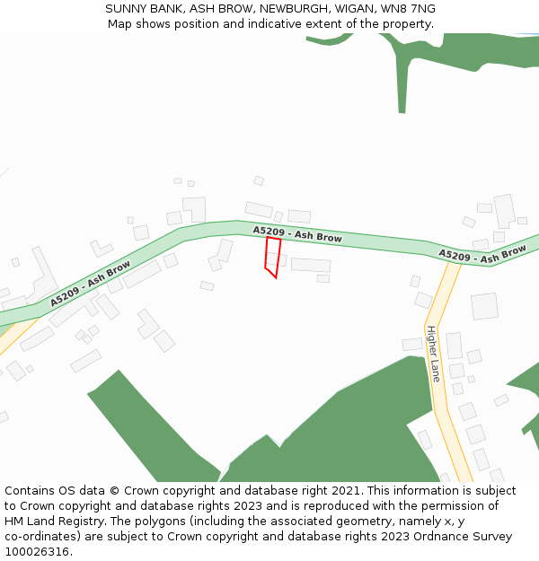 SUNNY BANK, ASH BROW, NEWBURGH, WIGAN, WN8 7NG: Location map and indicative extent of plot