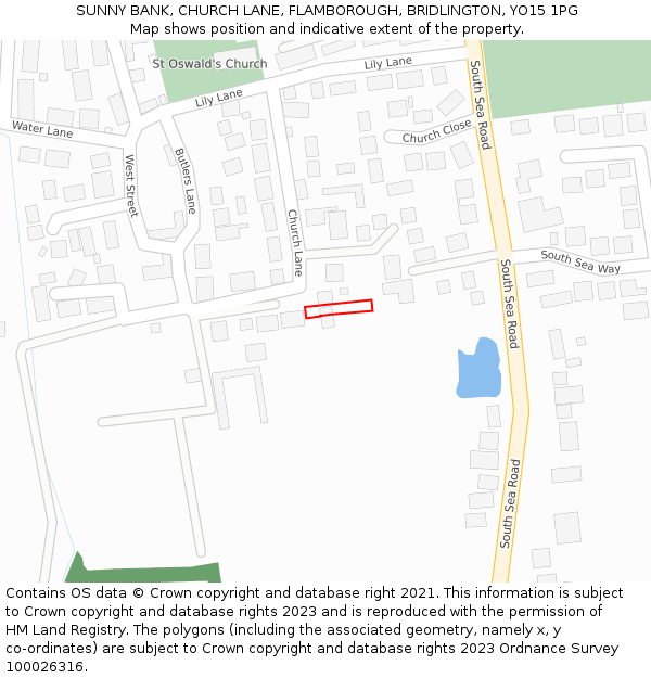 SUNNY BANK, CHURCH LANE, FLAMBOROUGH, BRIDLINGTON, YO15 1PG: Location map and indicative extent of plot