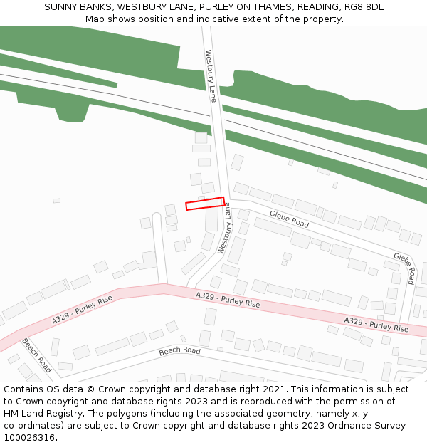 SUNNY BANKS, WESTBURY LANE, PURLEY ON THAMES, READING, RG8 8DL: Location map and indicative extent of plot