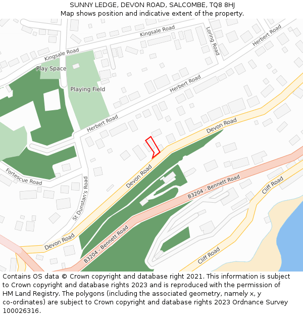 SUNNY LEDGE, DEVON ROAD, SALCOMBE, TQ8 8HJ: Location map and indicative extent of plot