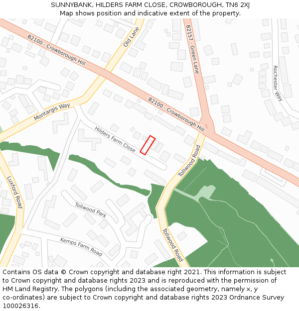 SUNNYBANK, HILDERS FARM CLOSE, CROWBOROUGH, TN6 2XJ: Location map and indicative extent of plot