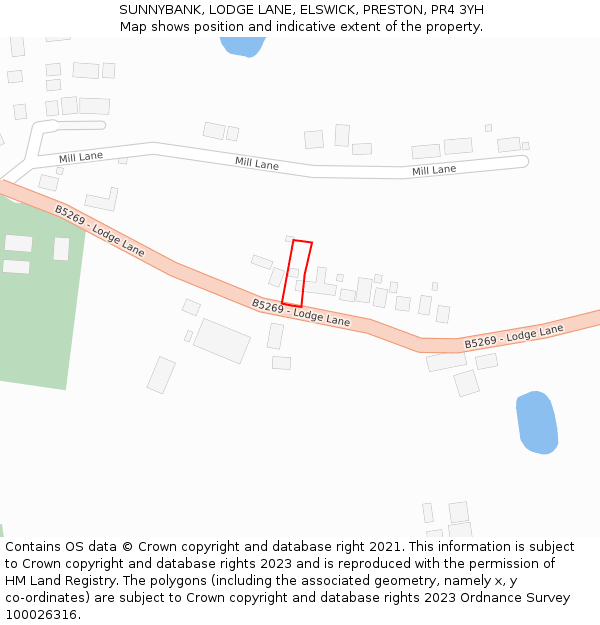 SUNNYBANK, LODGE LANE, ELSWICK, PRESTON, PR4 3YH: Location map and indicative extent of plot