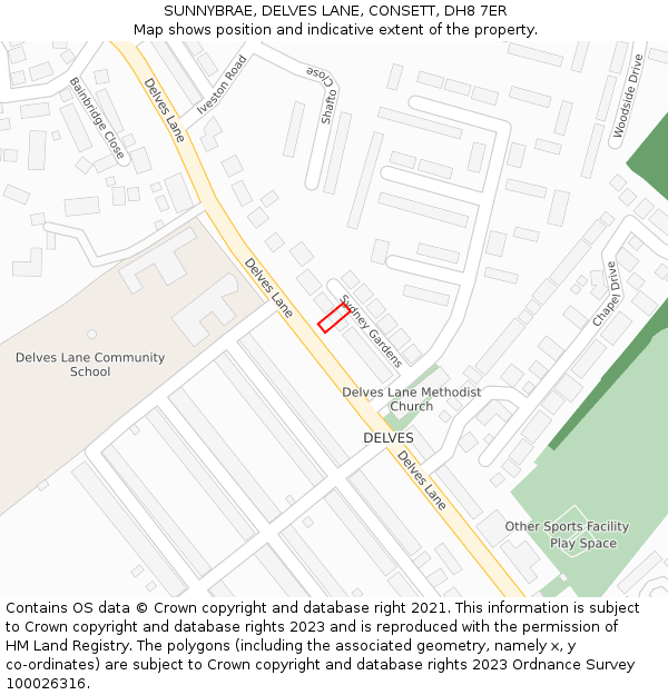 SUNNYBRAE, DELVES LANE, CONSETT, DH8 7ER: Location map and indicative extent of plot