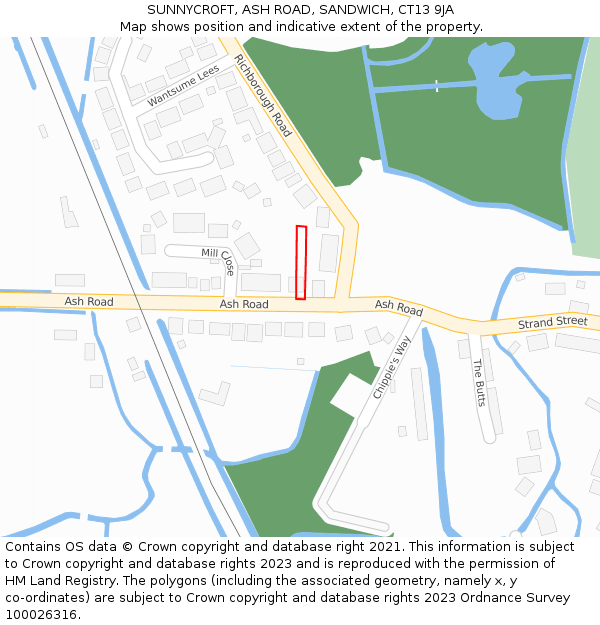 SUNNYCROFT, ASH ROAD, SANDWICH, CT13 9JA: Location map and indicative extent of plot