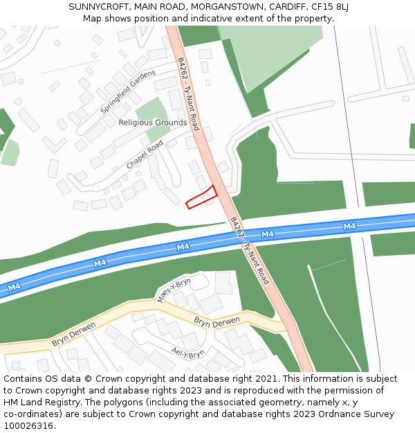 SUNNYCROFT, MAIN ROAD, MORGANSTOWN, CARDIFF, CF15 8LJ: Location map and indicative extent of plot