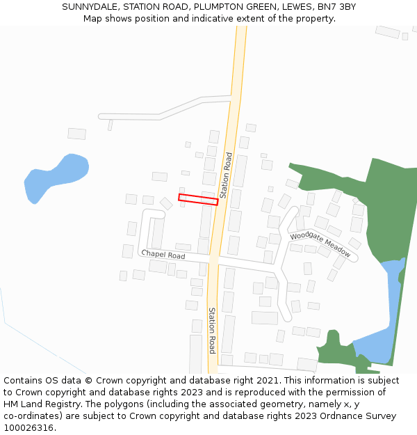 SUNNYDALE, STATION ROAD, PLUMPTON GREEN, LEWES, BN7 3BY: Location map and indicative extent of plot