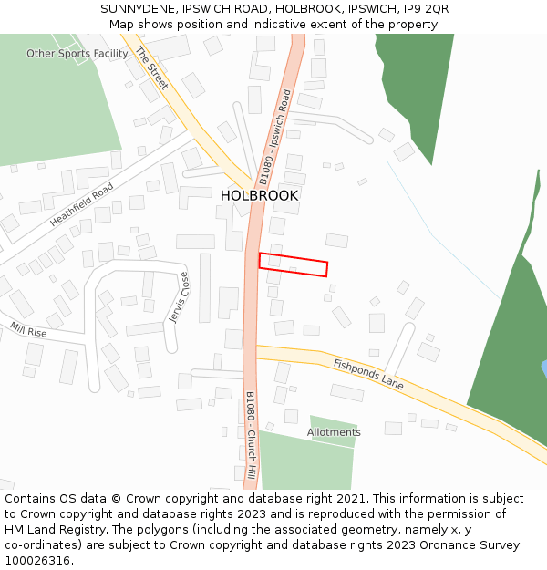 SUNNYDENE, IPSWICH ROAD, HOLBROOK, IPSWICH, IP9 2QR: Location map and indicative extent of plot