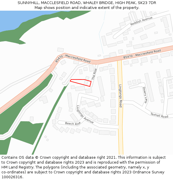 SUNNYHILL, MACCLESFIELD ROAD, WHALEY BRIDGE, HIGH PEAK, SK23 7DR: Location map and indicative extent of plot