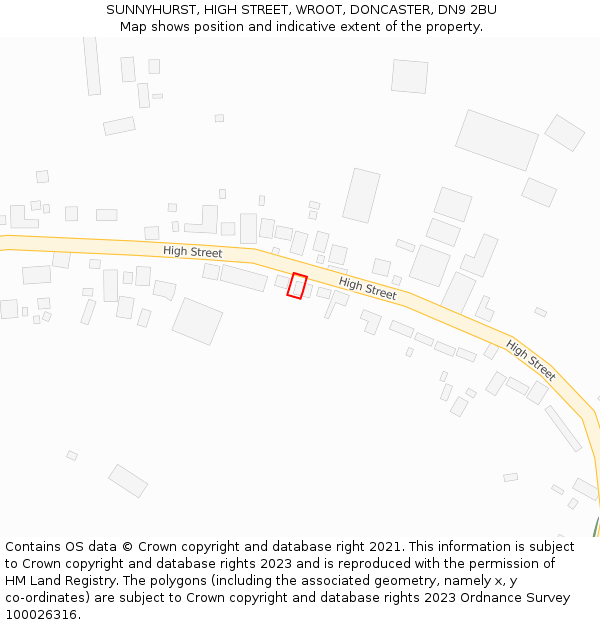 SUNNYHURST, HIGH STREET, WROOT, DONCASTER, DN9 2BU: Location map and indicative extent of plot