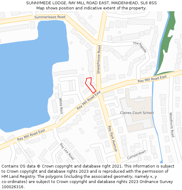 SUNNYMEDE LODGE, RAY MILL ROAD EAST, MAIDENHEAD, SL6 8SS: Location map and indicative extent of plot