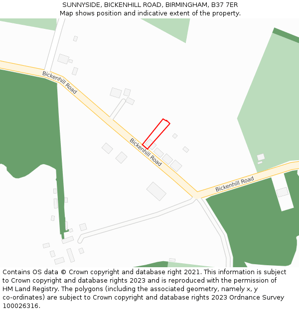 SUNNYSIDE, BICKENHILL ROAD, BIRMINGHAM, B37 7ER: Location map and indicative extent of plot