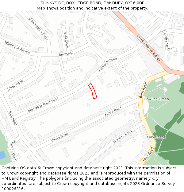 SUNNYSIDE, BOXHEDGE ROAD, BANBURY, OX16 0BP: Location map and indicative extent of plot