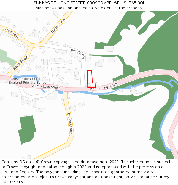 SUNNYSIDE, LONG STREET, CROSCOMBE, WELLS, BA5 3QL: Location map and indicative extent of plot