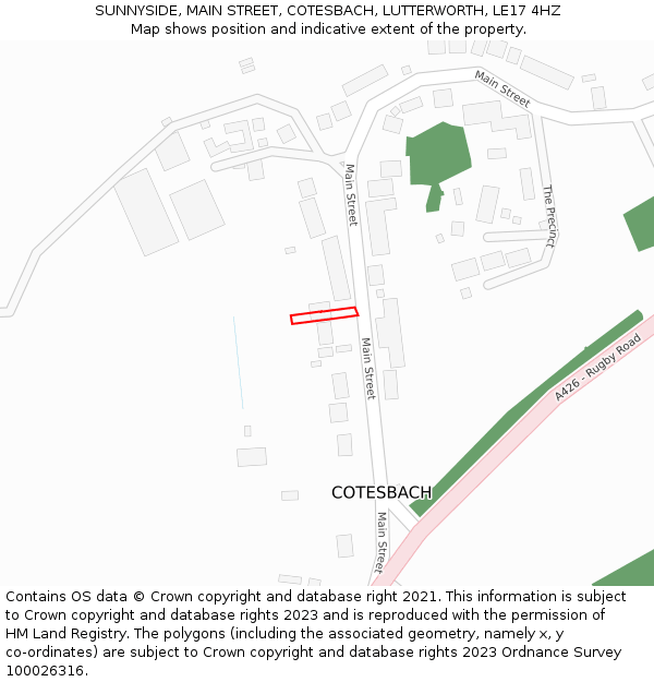 SUNNYSIDE, MAIN STREET, COTESBACH, LUTTERWORTH, LE17 4HZ: Location map and indicative extent of plot