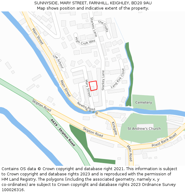 SUNNYSIDE, MARY STREET, FARNHILL, KEIGHLEY, BD20 9AU: Location map and indicative extent of plot