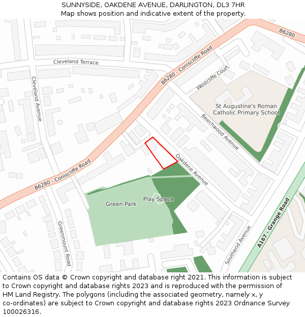 SUNNYSIDE, OAKDENE AVENUE, DARLINGTON, DL3 7HR: Location map and indicative extent of plot