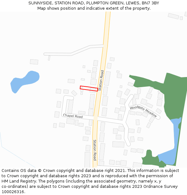 SUNNYSIDE, STATION ROAD, PLUMPTON GREEN, LEWES, BN7 3BY: Location map and indicative extent of plot