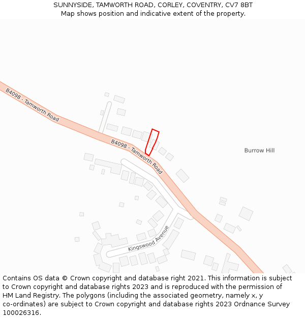 SUNNYSIDE, TAMWORTH ROAD, CORLEY, COVENTRY, CV7 8BT: Location map and indicative extent of plot