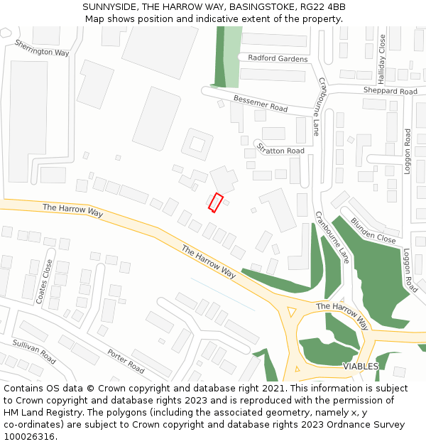 SUNNYSIDE, THE HARROW WAY, BASINGSTOKE, RG22 4BB: Location map and indicative extent of plot