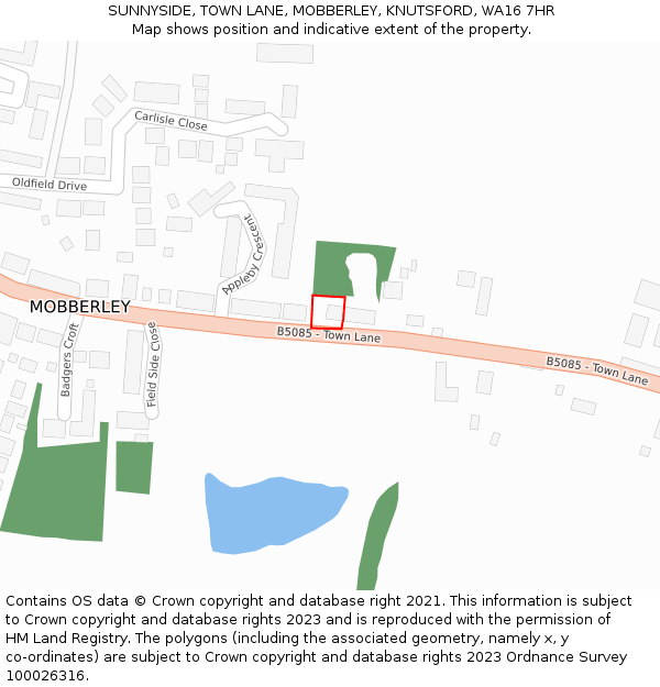 SUNNYSIDE, TOWN LANE, MOBBERLEY, KNUTSFORD, WA16 7HR: Location map and indicative extent of plot