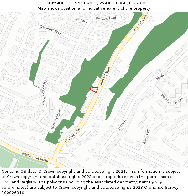SUNNYSIDE, TRENANT VALE, WADEBRIDGE, PL27 6AL: Location map and indicative extent of plot