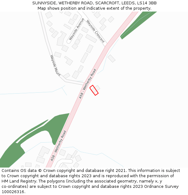 SUNNYSIDE, WETHERBY ROAD, SCARCROFT, LEEDS, LS14 3BB: Location map and indicative extent of plot