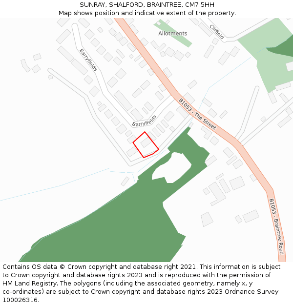SUNRAY, SHALFORD, BRAINTREE, CM7 5HH: Location map and indicative extent of plot