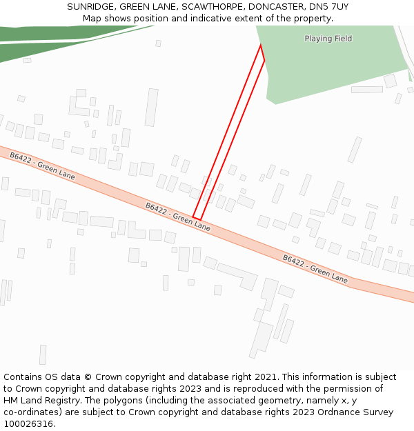 SUNRIDGE, GREEN LANE, SCAWTHORPE, DONCASTER, DN5 7UY: Location map and indicative extent of plot